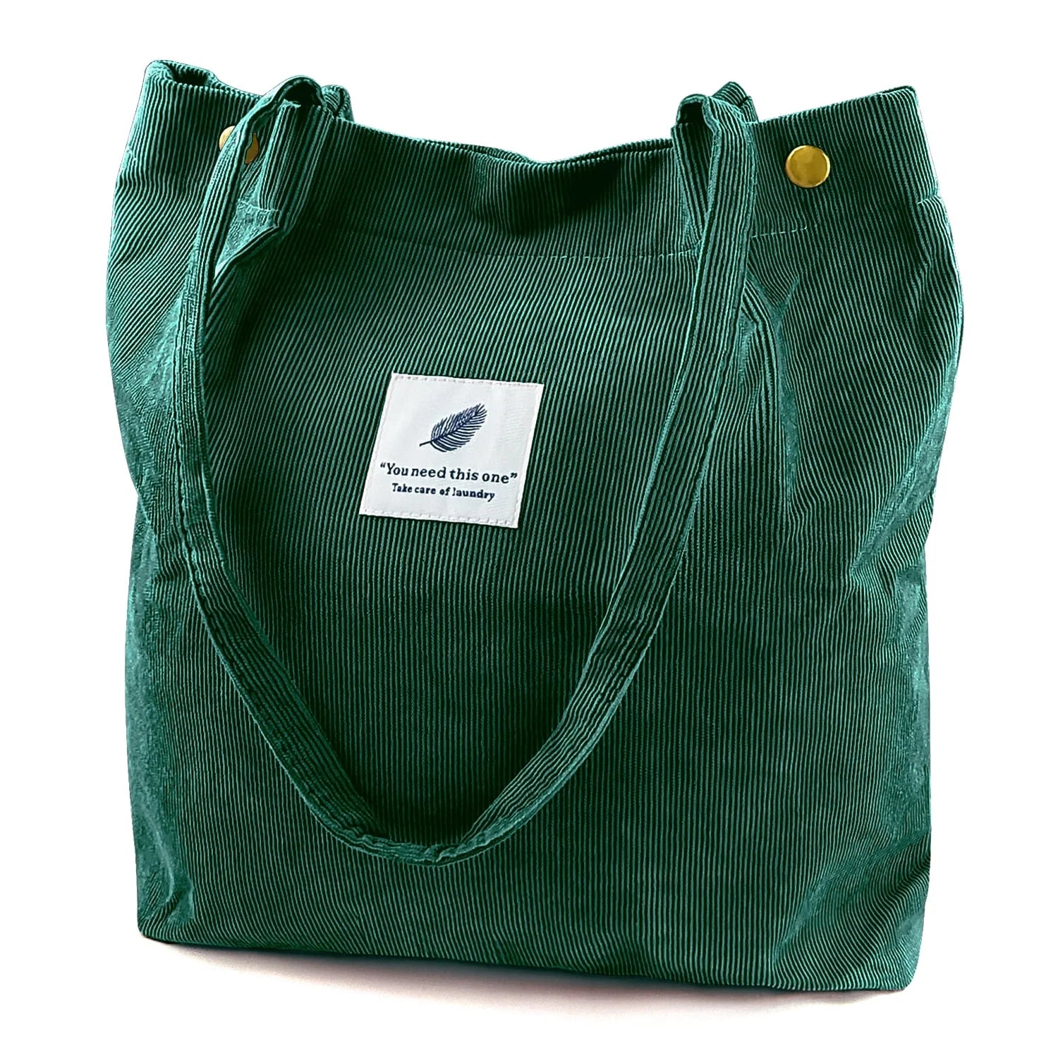 Corduroy Tote Bag with Inner Pocket Large (Green)