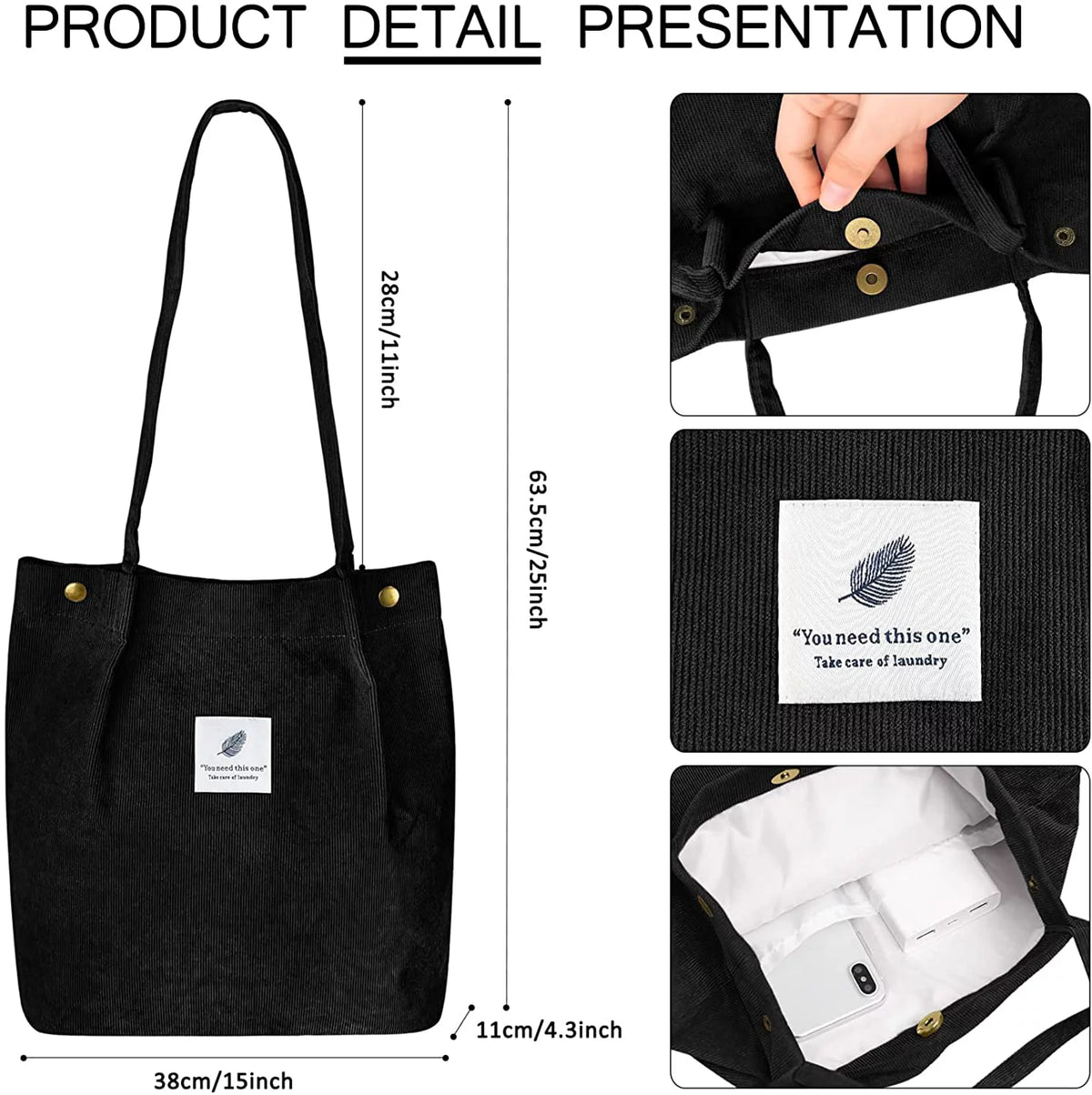 Corduroy Tote Bag(Black)