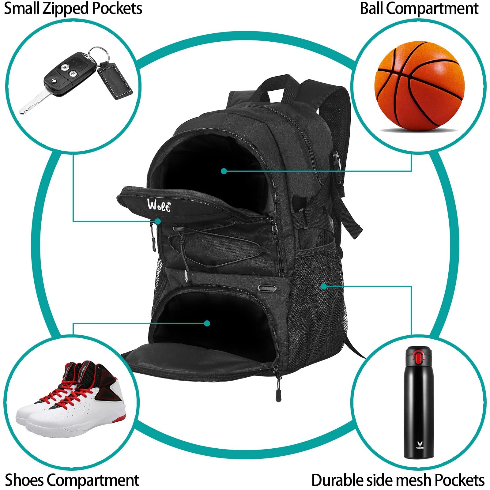 | Basketball Backpack Large Sports Bag with Separate Ball Holder & Shoes Compartment, Best for Basketball, Soccer, Volleyba