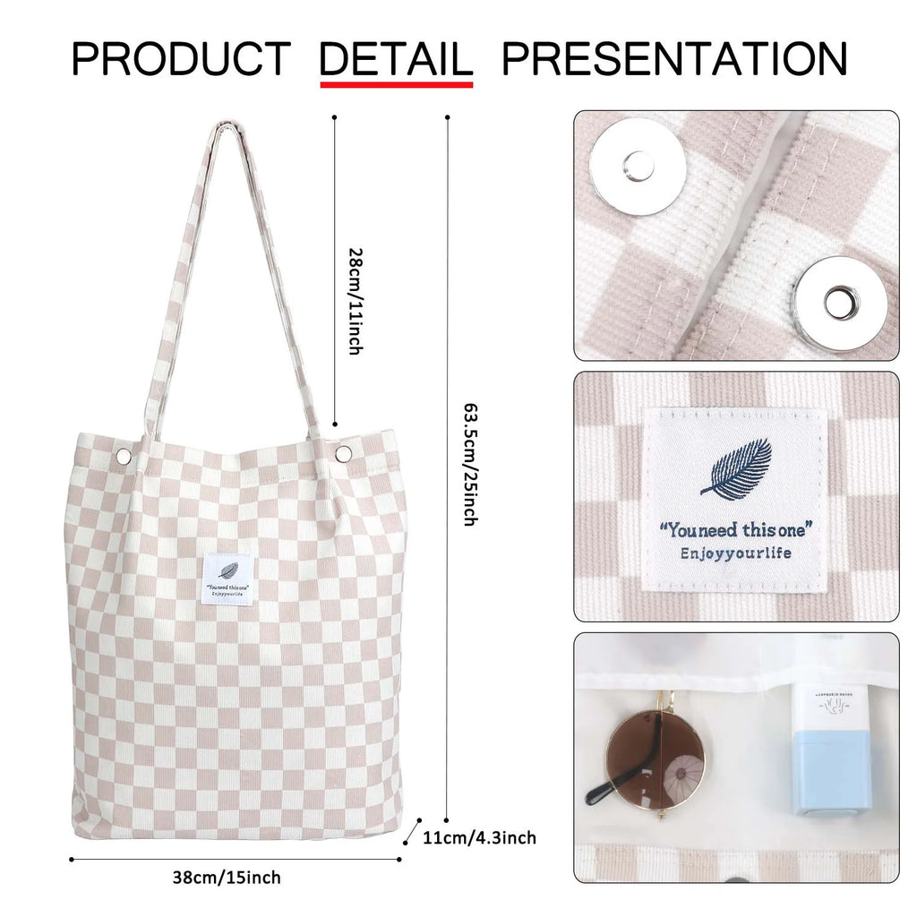 Corduroy Tote Bag (Grid)