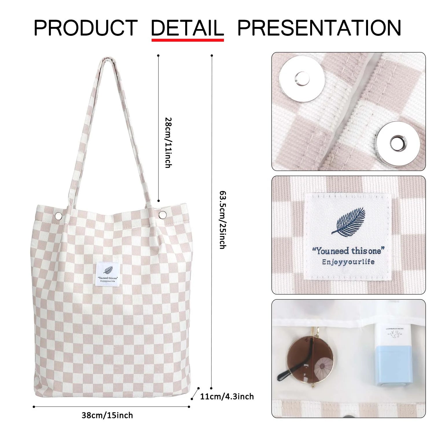 Corduroy Tote Bag (Grid)