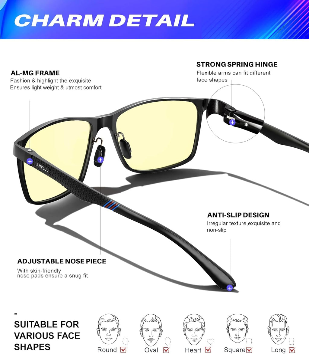 Blue Light Glasses Men, Relieve Eyestrain and Eye Protection, Al-Mg Metal Computer Blue Light Blocking Glasses