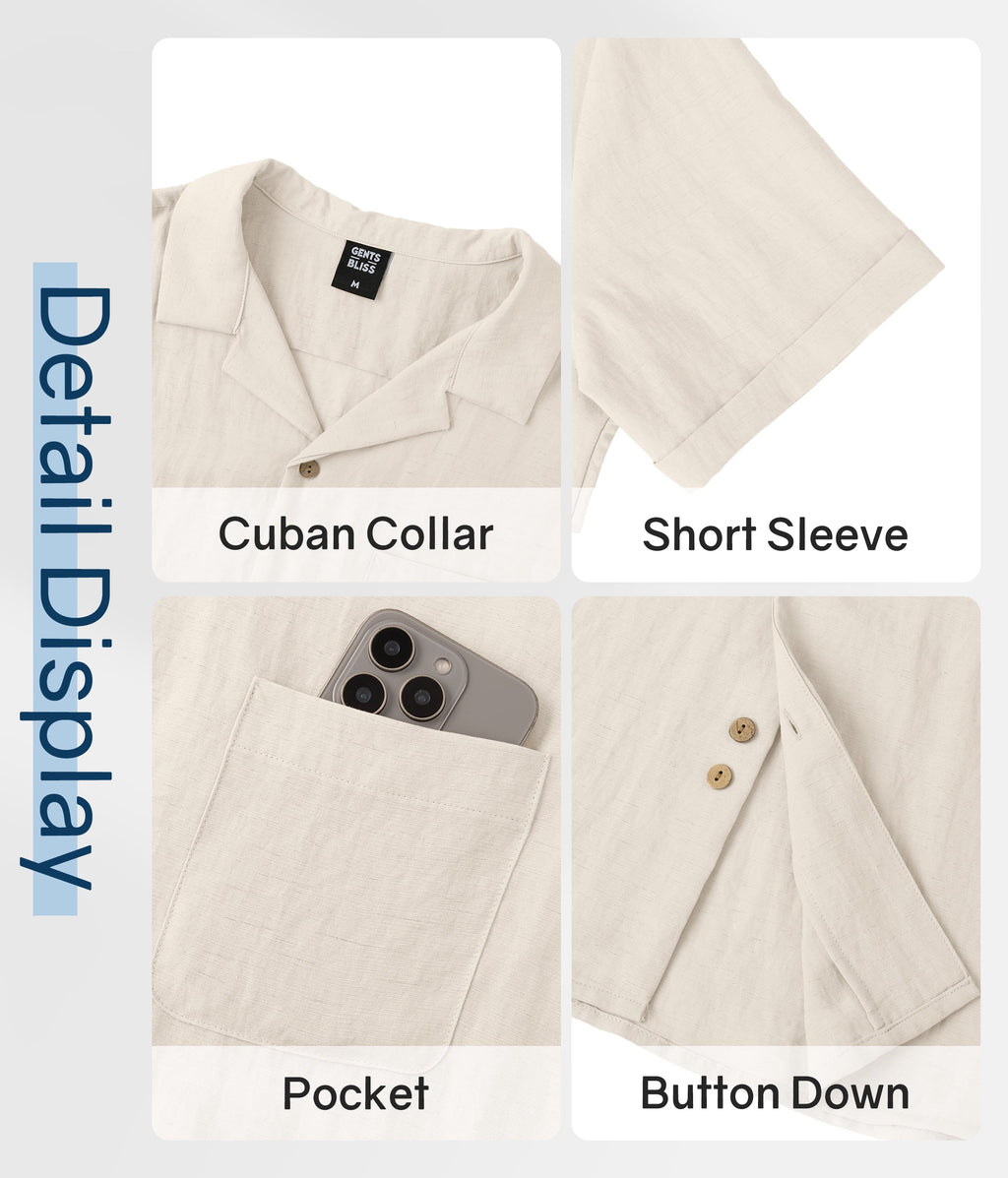 Men Linen Shirts Casual Short Sleeve Button down Shirts for Men Beach Tops with Pocket