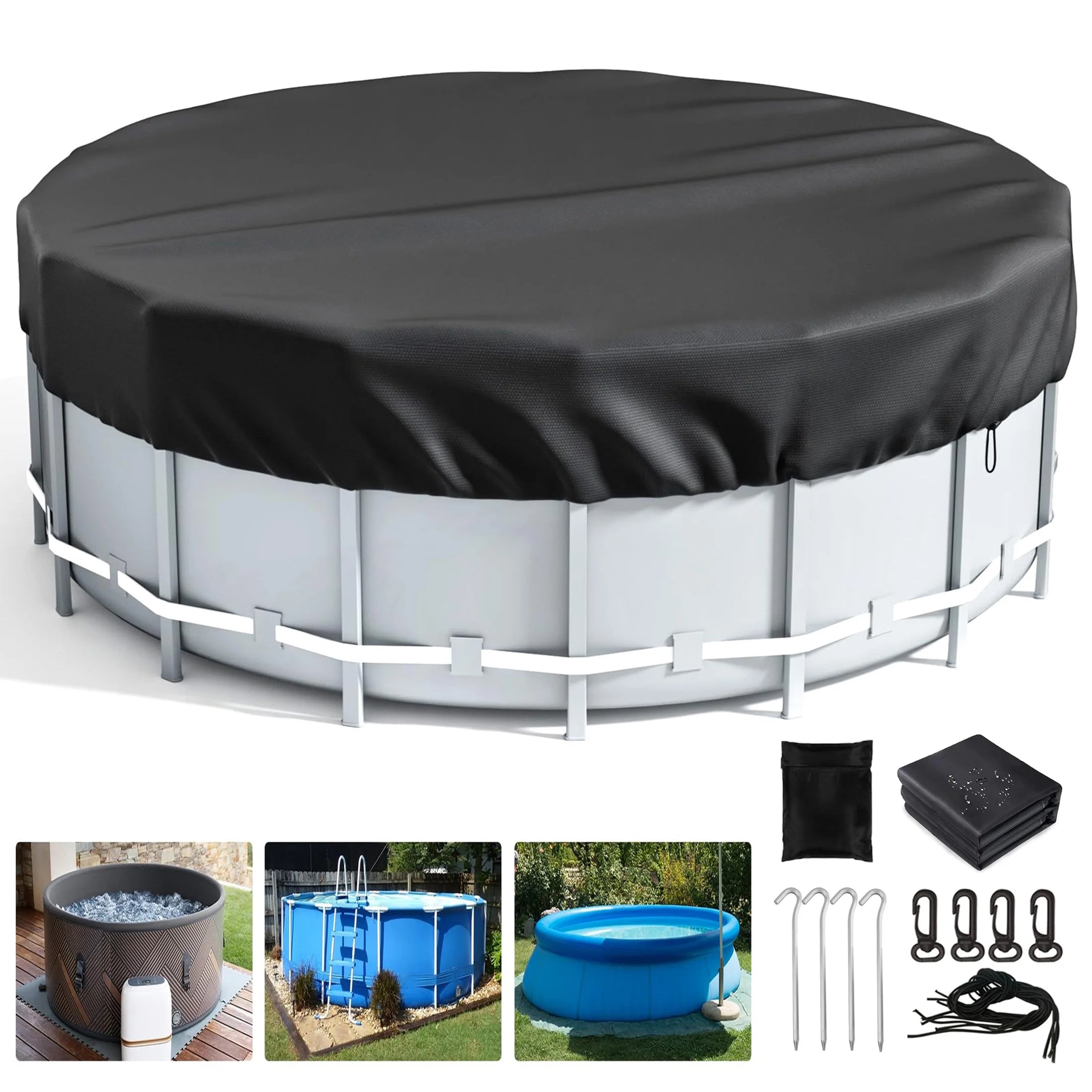 10Ft round above Ground Pool Cover for Inflatable Pool (Black)