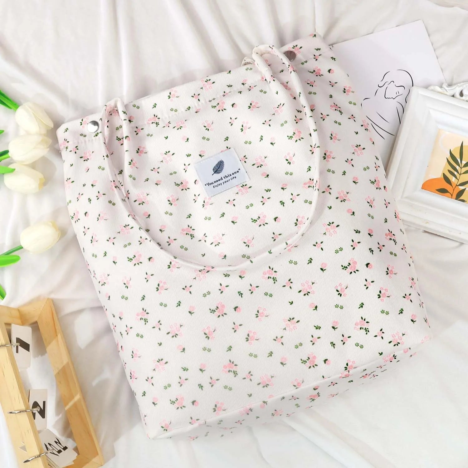 Corduroy Tote Bag (Floral)