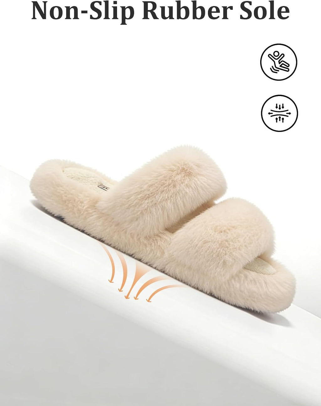 Women'S Fluffy Faux Fur Slippers Comfy Open Toe Two Band Slides with Fleece Lining and Rubber Sole