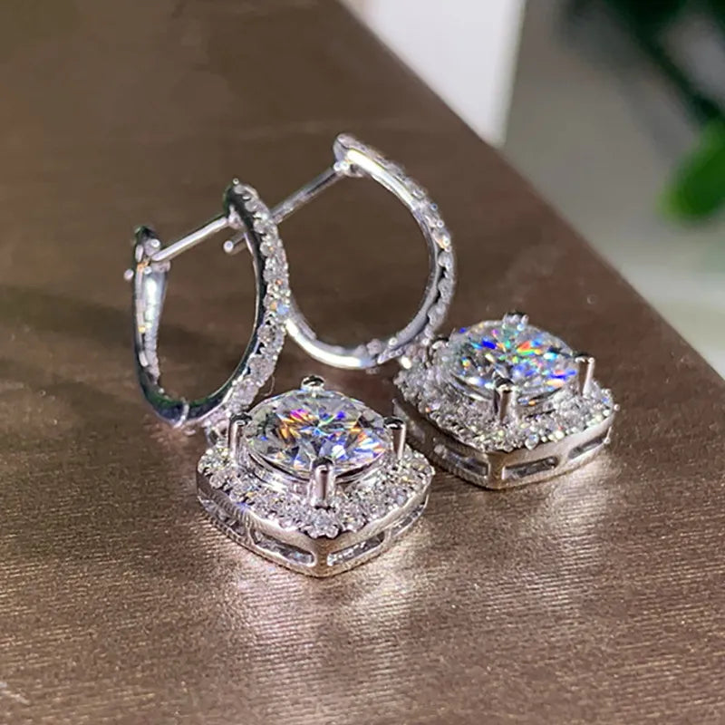 18K White Gold Plated Square Shape Cubic Zirconia Clip on Earrings