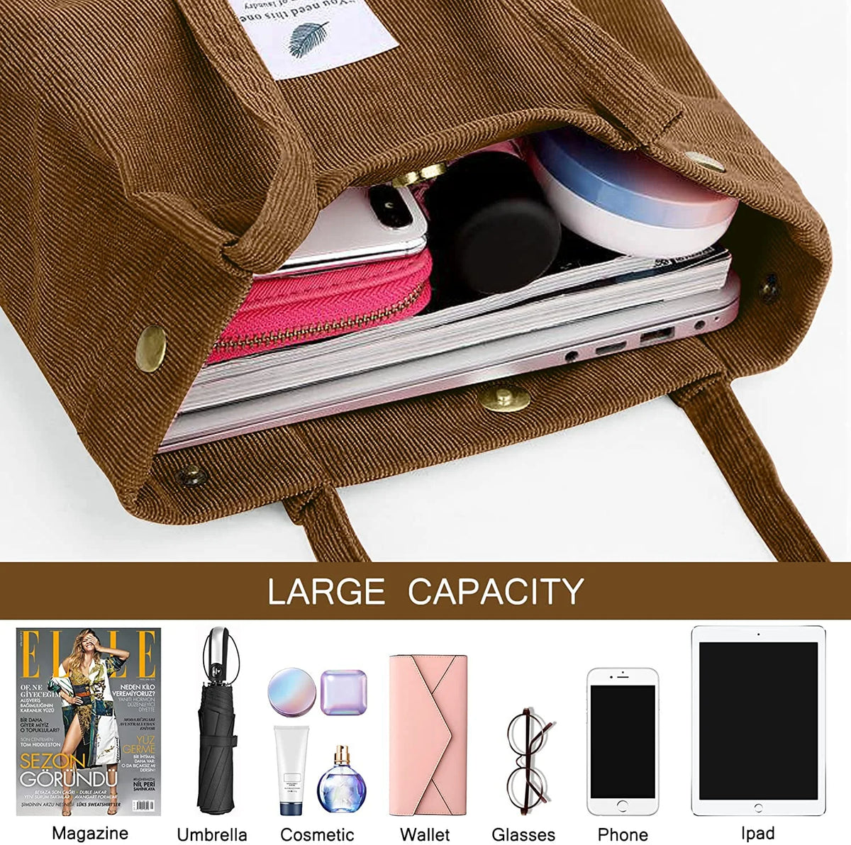 Corduroy Tote Bag (Brown)