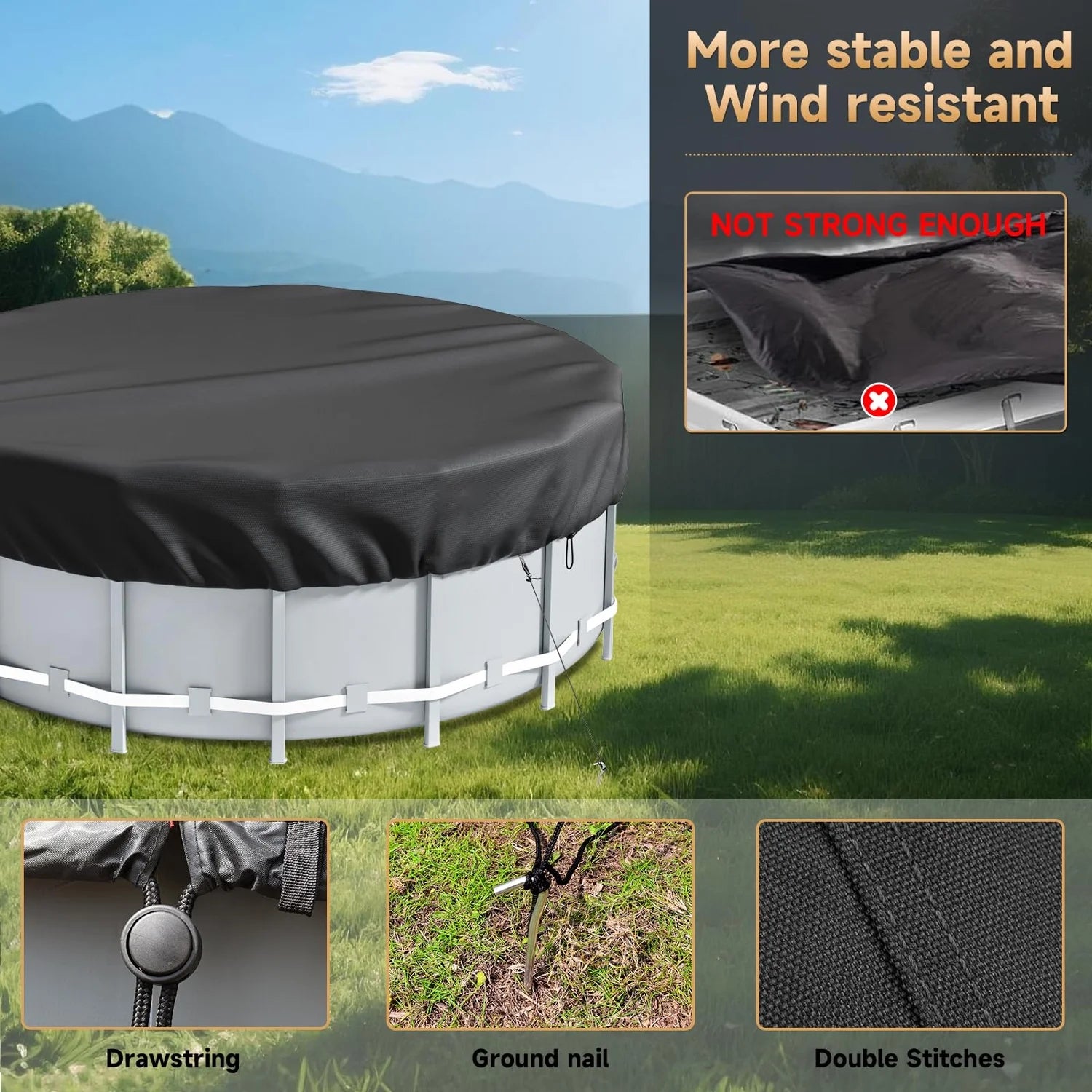 10Ft round above Ground Pool Cover for Inflatable Pool (Black)