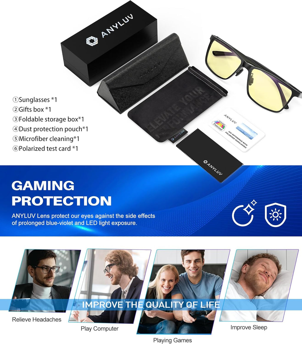 Blue Light Glasses Men, Relieve Eyestrain and Eye Protection, Al-Mg Metal Computer Blue Light Blocking Glasses