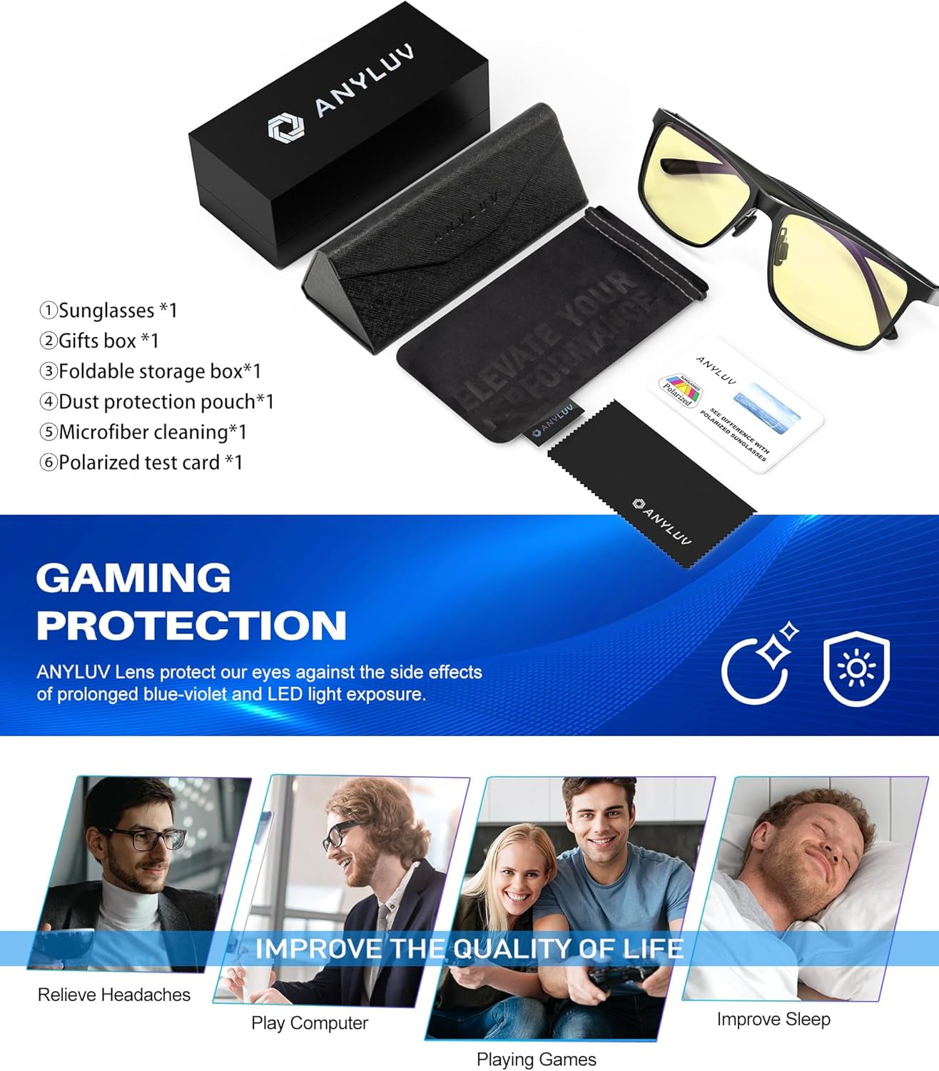 Blue Light Glasses Men, Relieve Eyestrain and Eye Protection, Al-Mg Metal Computer Blue Light Blocking Glasses