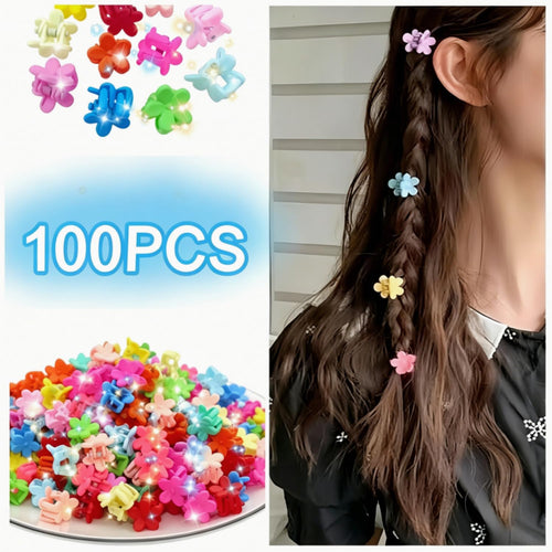 100Pcs Mini Flower Hair Clip Colorful  (Floral)