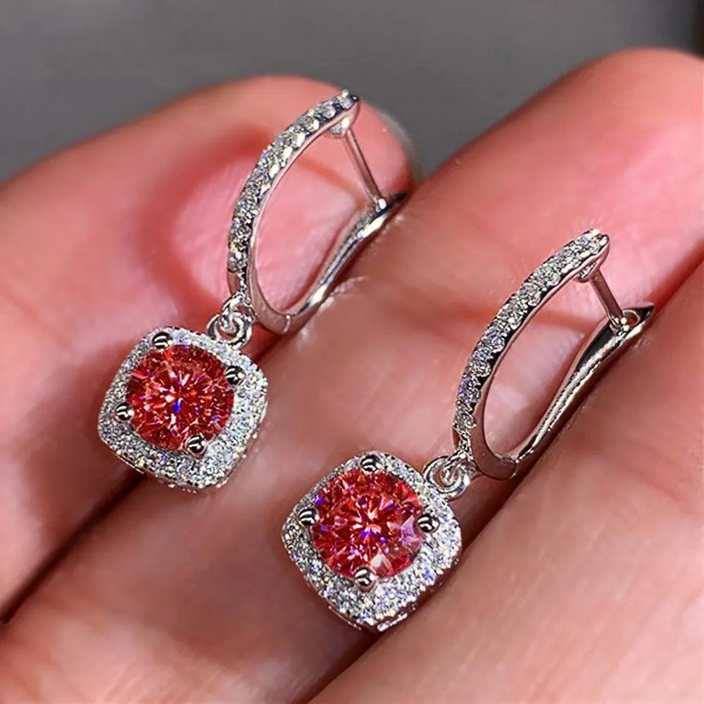 18K White Gold Plated Square Shape Cubic Zirconia Clip on Earrings