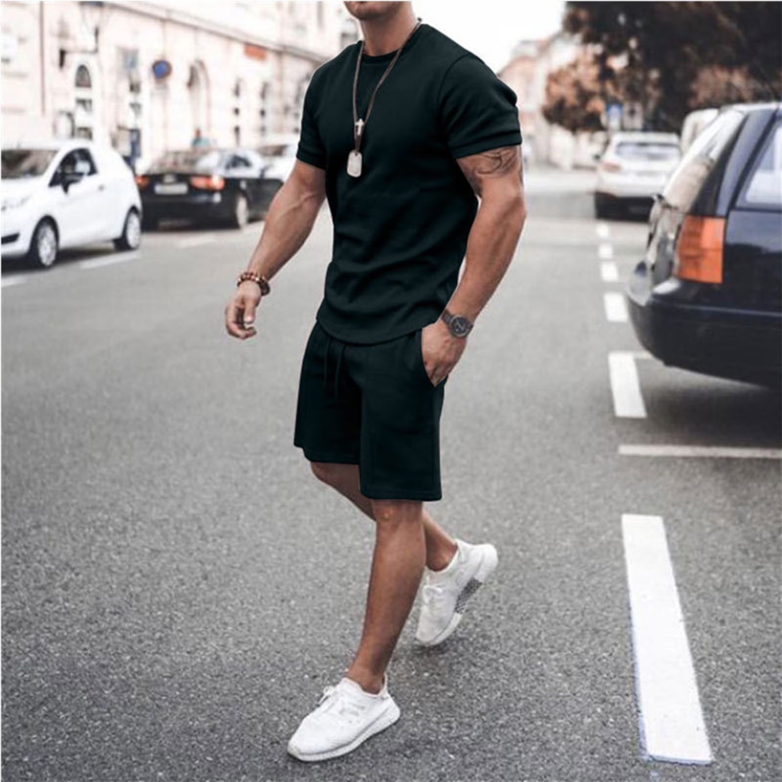 Men's Shorts Set 2 Pce Casual Shirt and Short Set Athletic Sportswear