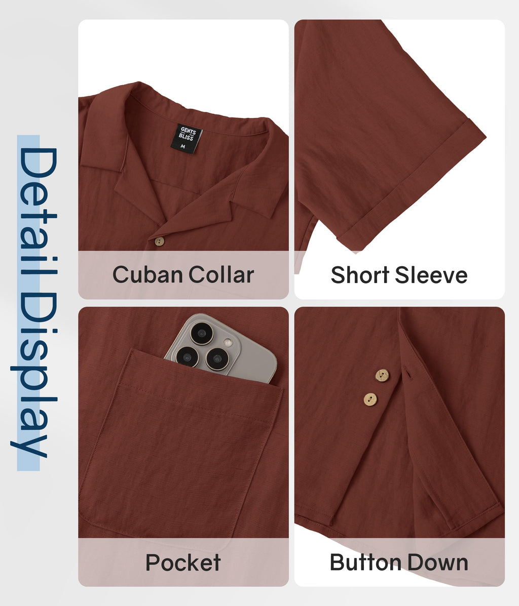 Men Linen Shirts Casual Short Sleeve Button down Shirts for Men Beach Tops with Pocket