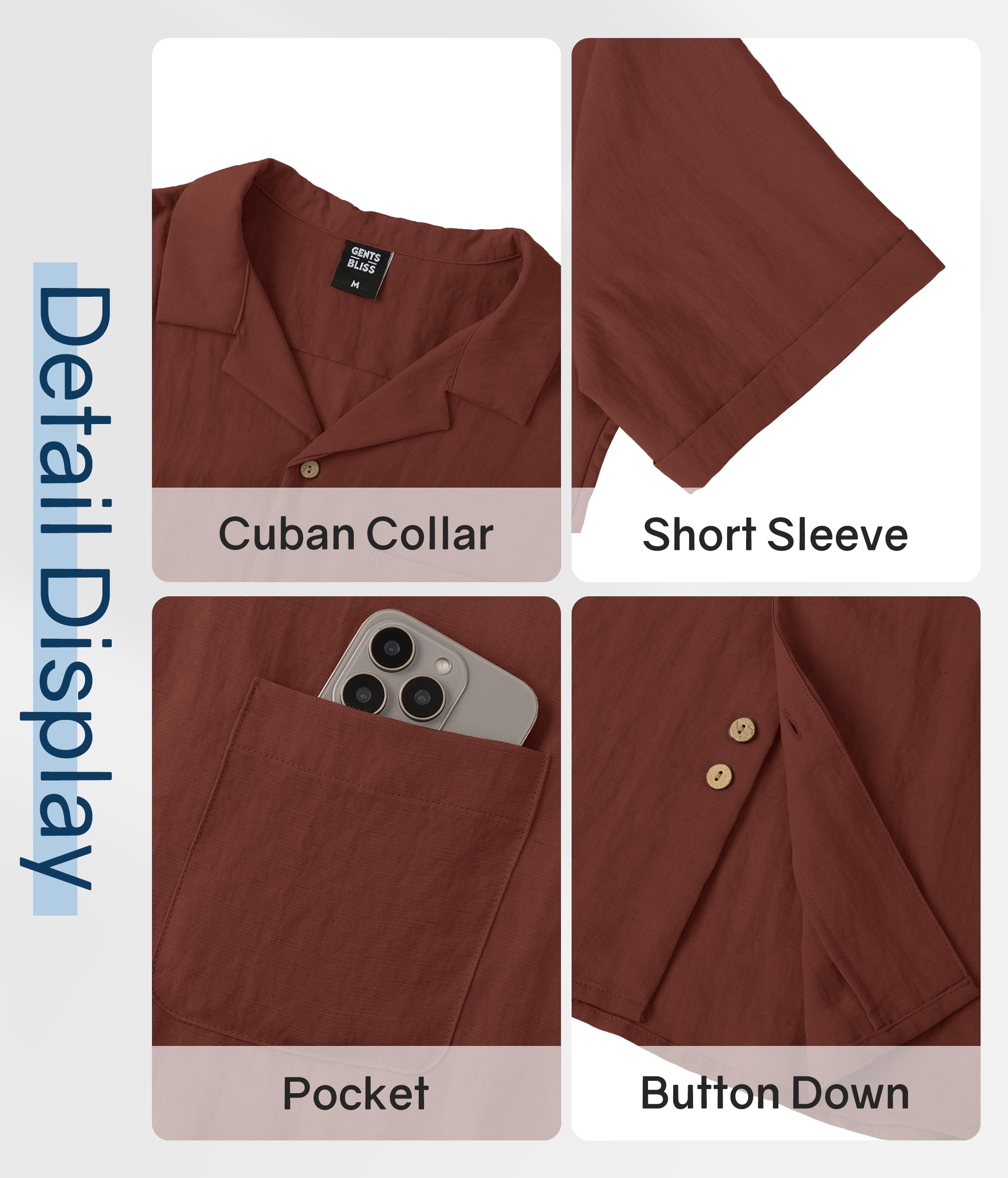 Men Linen Shirts Casual Short Sleeve Button down Shirts for Men Beach Tops with Pocket