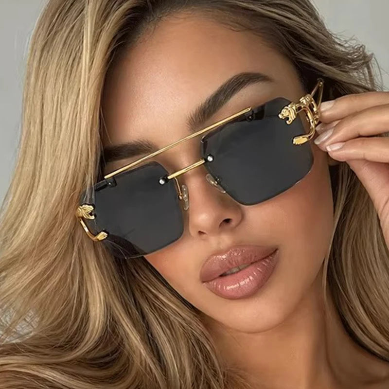 Fashion Trend Leopard Print Rimless Sunglasses